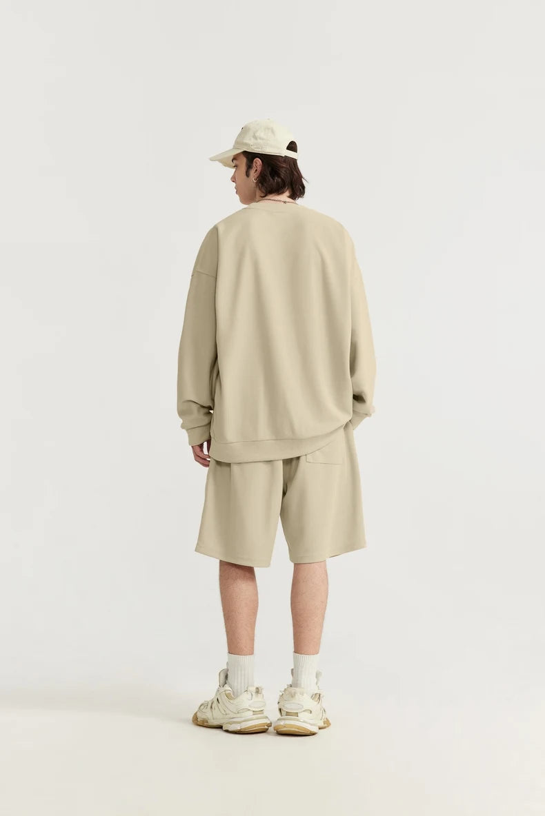 INFLATION Spring Oversized Tracksuit Sportswear Unisex Pique Fabric Embroidery Long Sleeve Tees and Shorts Set