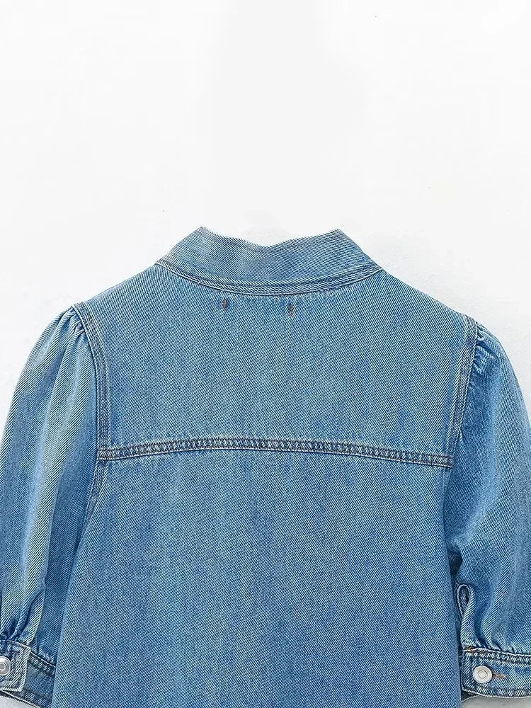 2025 Women Blouse Fashion New Bowtie Neckline Denim Shirt Casual Loose Fitting Long Sleeves Woman Blouses And Shirts Top