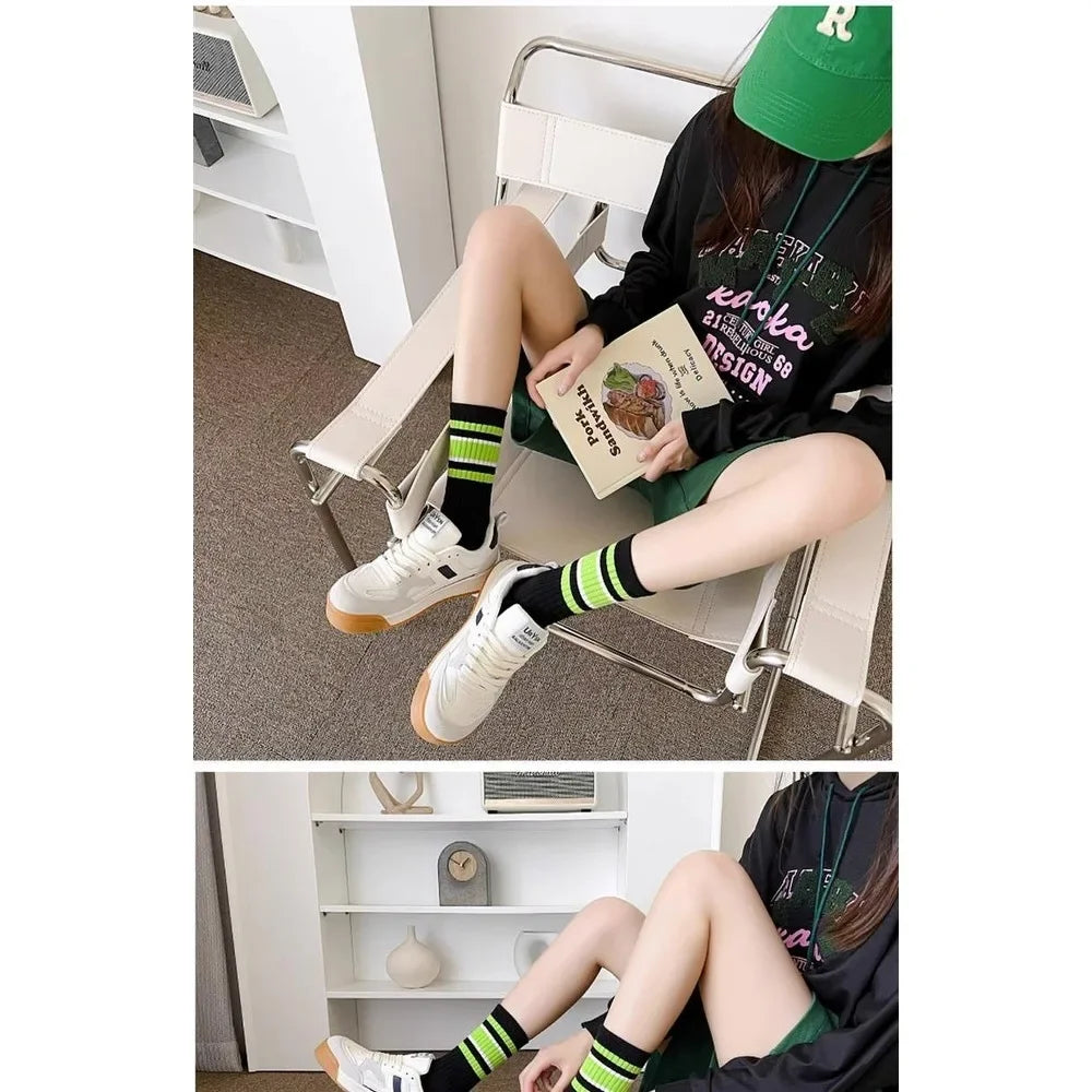 1/5/10 Pairs women's and men's white sock, mid length socks, Korean version socks, striped autumn and winter casual sports sock