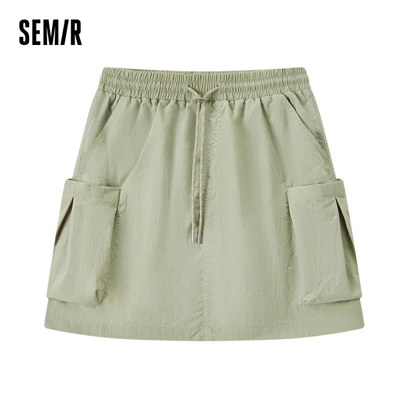 Semir Skirt Women Simple Workwear Style 2025 Summer New Elastic Waist A-Line Skirt with Textured Fabric