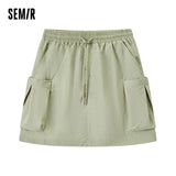 Semir Skirt Women Simple Workwear Style 2025 Summer New Elastic Waist A-Line Skirt with Textured Fabric