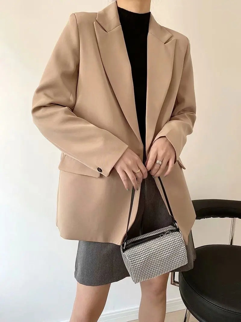 Elegant Blazer Coat For Women Fashion Pockets Lapel Oversized Suit Jackets 2025 New Autumn Office Lady Casual Loose Outerwear