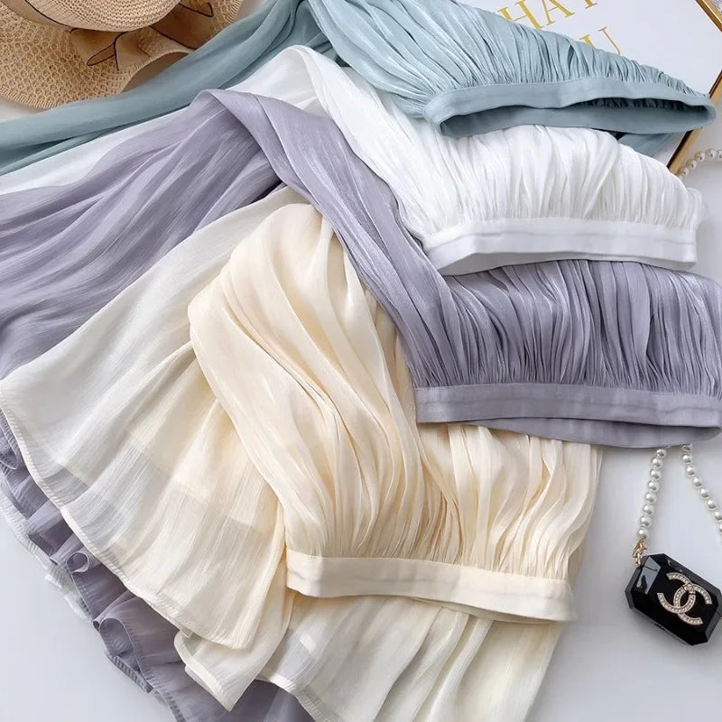 Skirts for Women Summer Pleated Temperament Half-body Skirt Slim Thin Section of The Long A-line Skirt Woman Clothing Streetwear