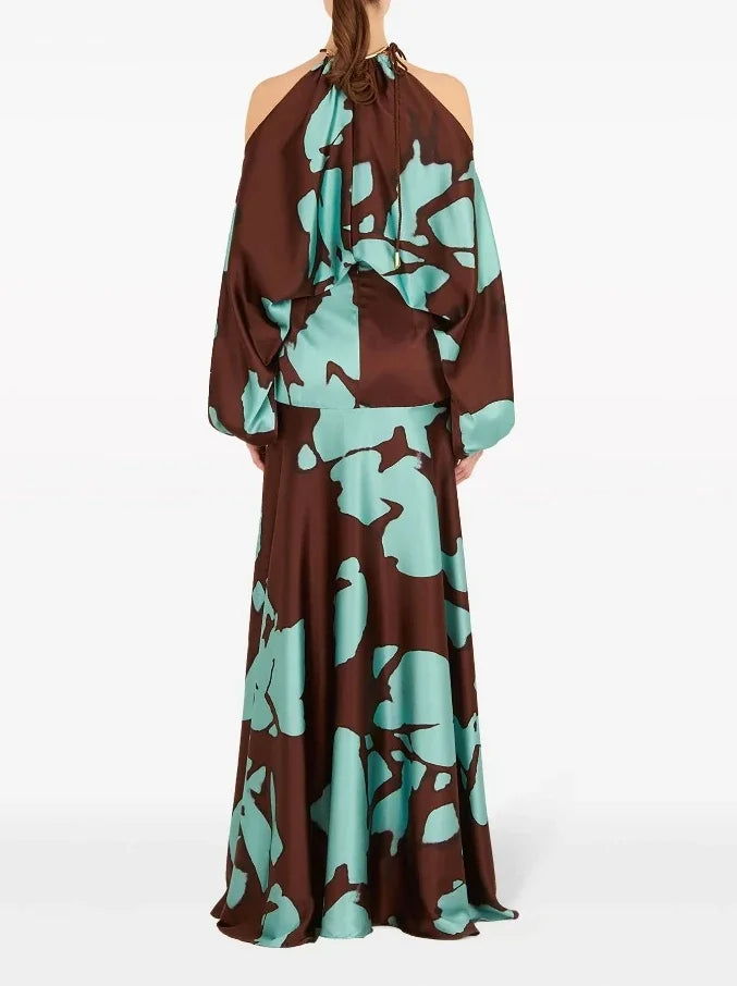 Evening Dresses Vacation Style Elegant Socialite Printed Off Shoulder Slit Dress