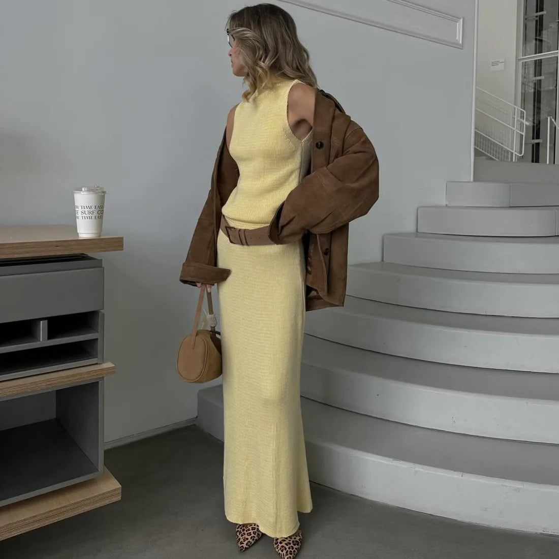 Tossy Elegant Knitwear 2 Piece-Set Long Dress Female Ribbed Sweater Pullover And Loose Patchwork Maxi Skirt Sets Ladies Outfits