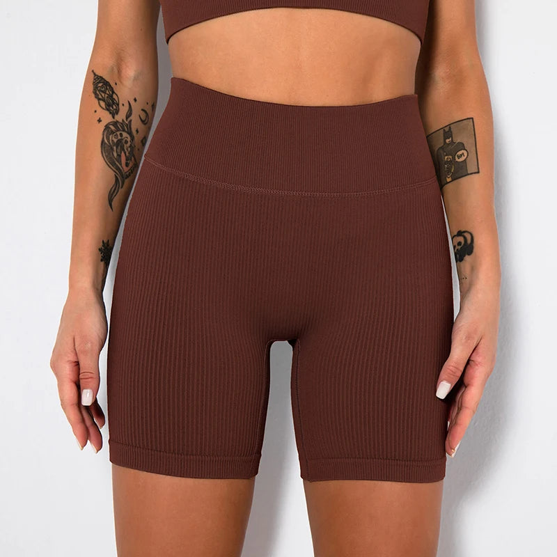 Seamless Knitted Sports Shorts Casual High Waist Push Up Cycling Shorts Fitness Running Tight Hip Lifting Yoga Shorts Sportswear