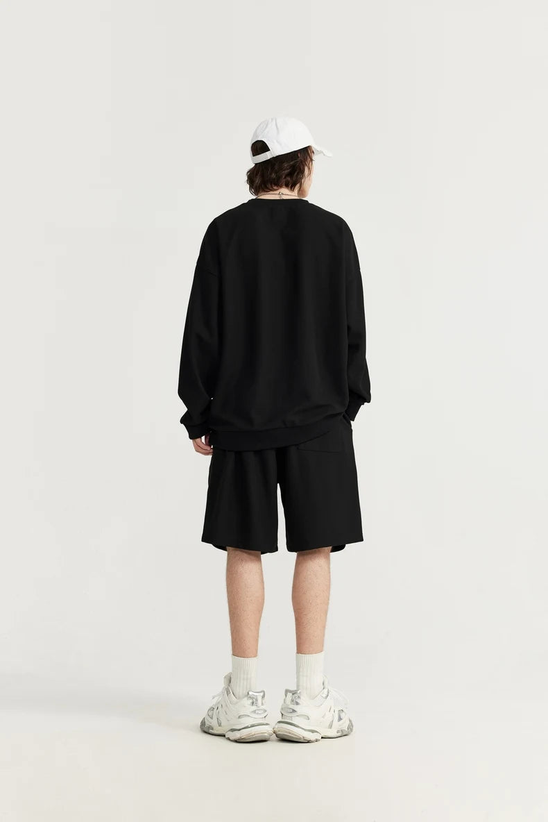 INFLATION Spring Oversized Tracksuit Sportswear Unisex Pique Fabric Embroidery Long Sleeve Tees and Shorts Set