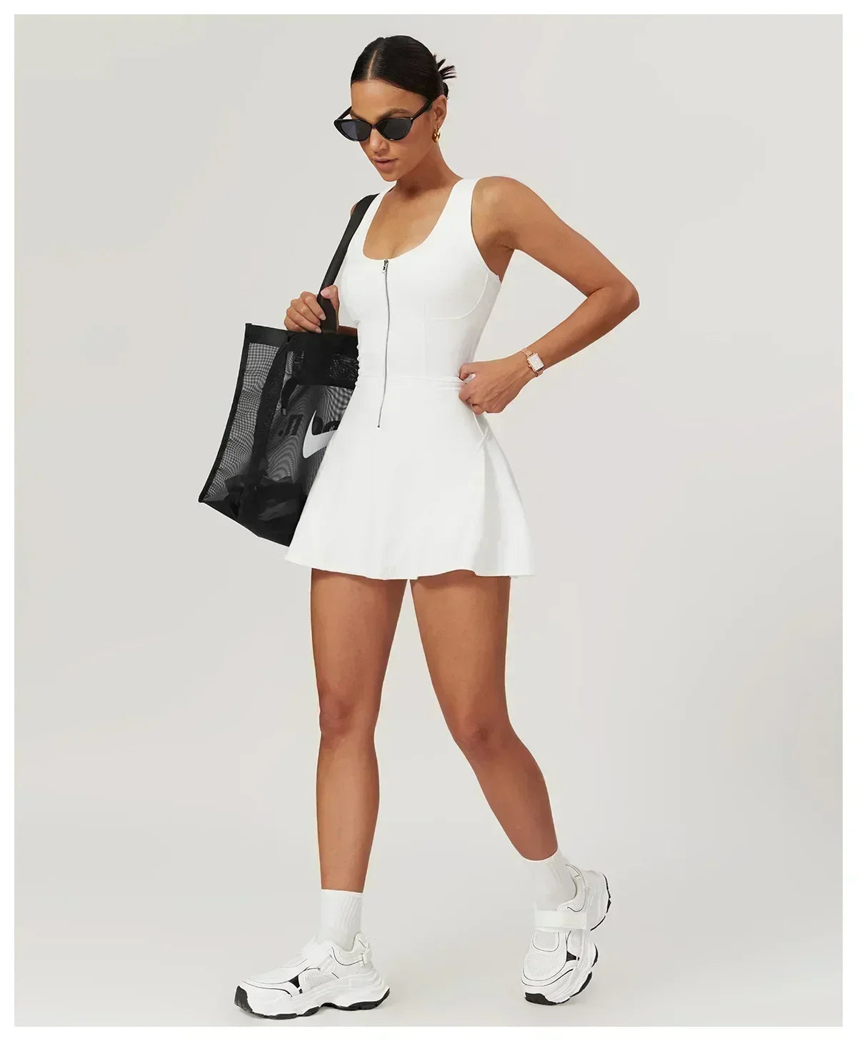 Yoga skirt anti-slip sports dress outdoor one-piece zip tennis skirt running fitness badminton dresses