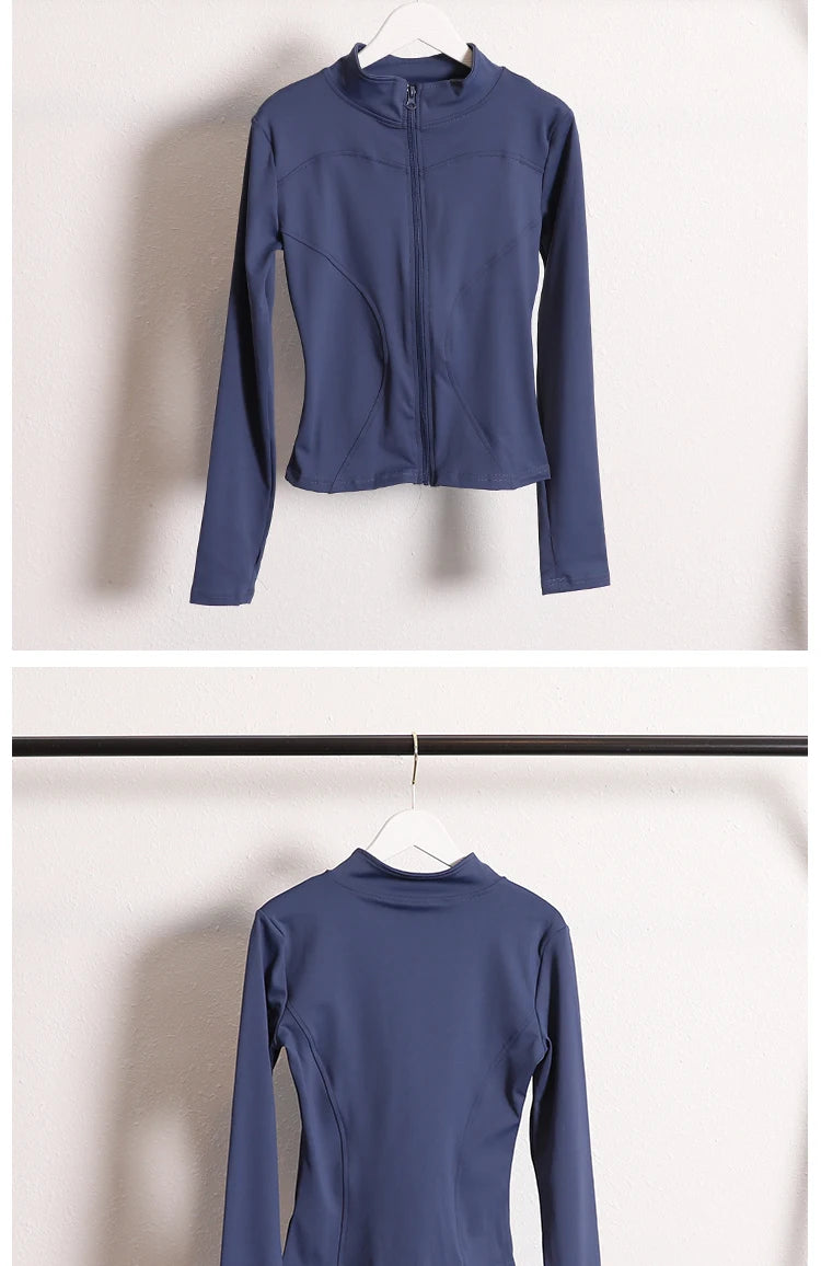 Yoga Jacket Coat Flexible Active Wear Women Zip Up Gym Sports Fitness Casual Jackets with Thumb Holes