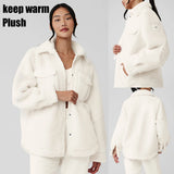AL Coat for women Plush jacket Lapel shirt style Loose Casual White Fashion Coat Plush Medium long styles Pockets Jacket New