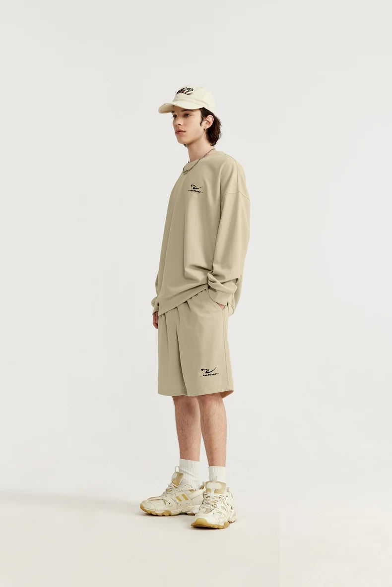 INFLATION Spring Oversized Tracksuit Sportswear Unisex Pique Fabric Embroidery Long Sleeve Tees and Shorts Set