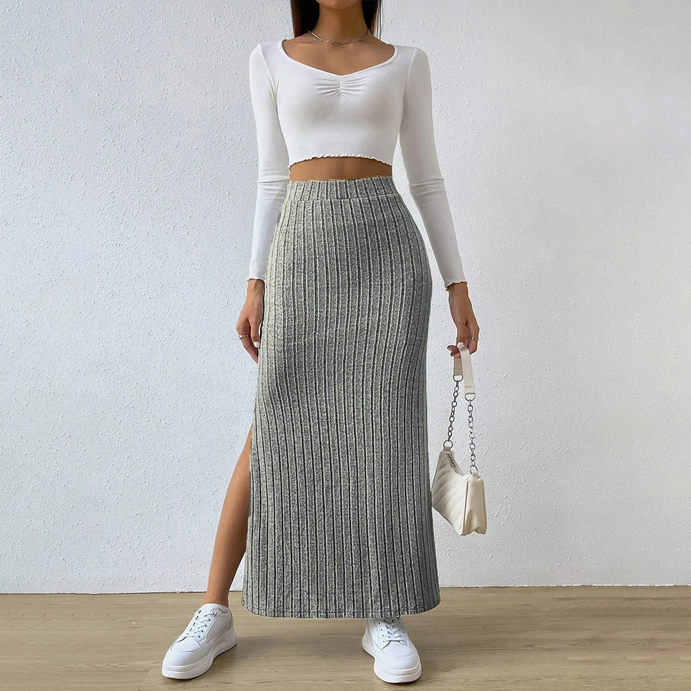 Women Skirt 2024 Spring Summer Korean High Waisted Elastic Slim Hip Knitted Sexy Bodycon Midi Skirt Female Clothing M L XL XXL