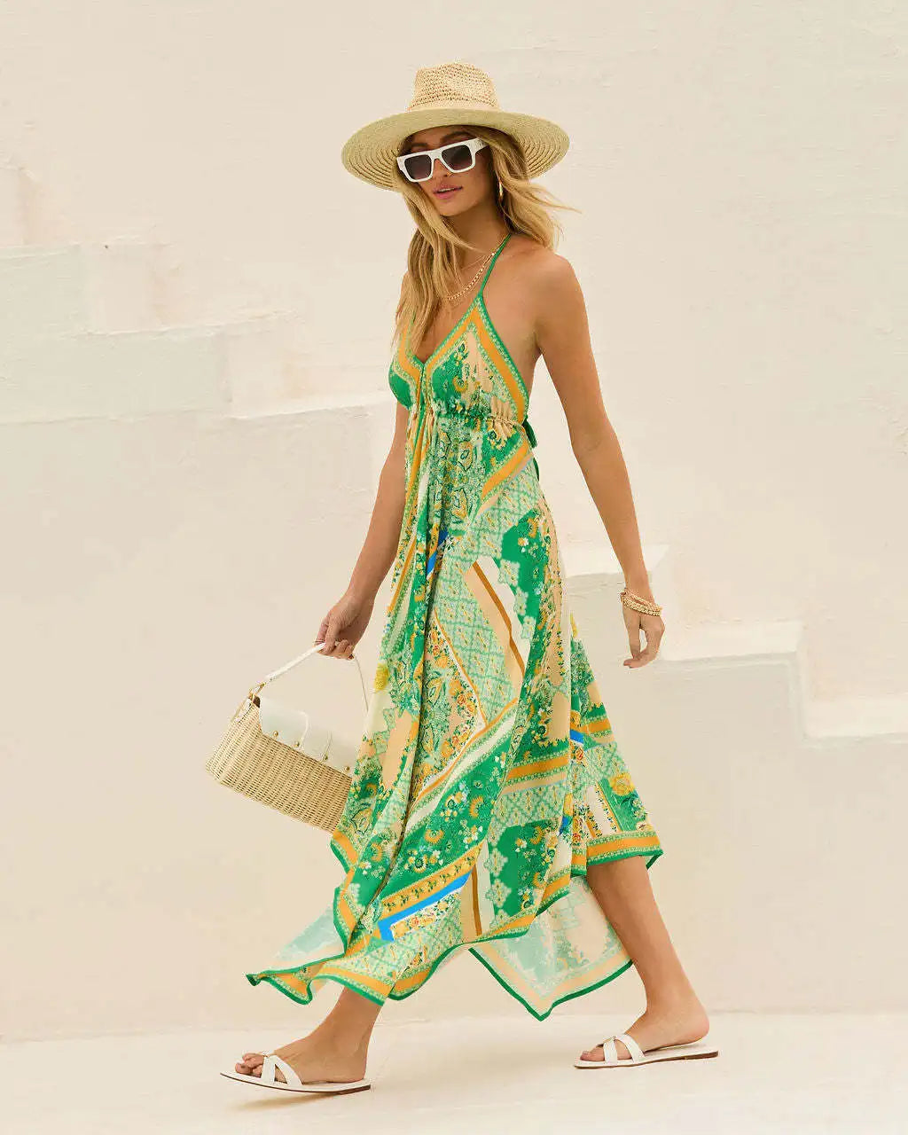 Women's Summer V-neck Halter Bohemian Floral Long Dress,Women Clothing,Red Dress,Sexy Dress Women,Sundress,Beach Dresses