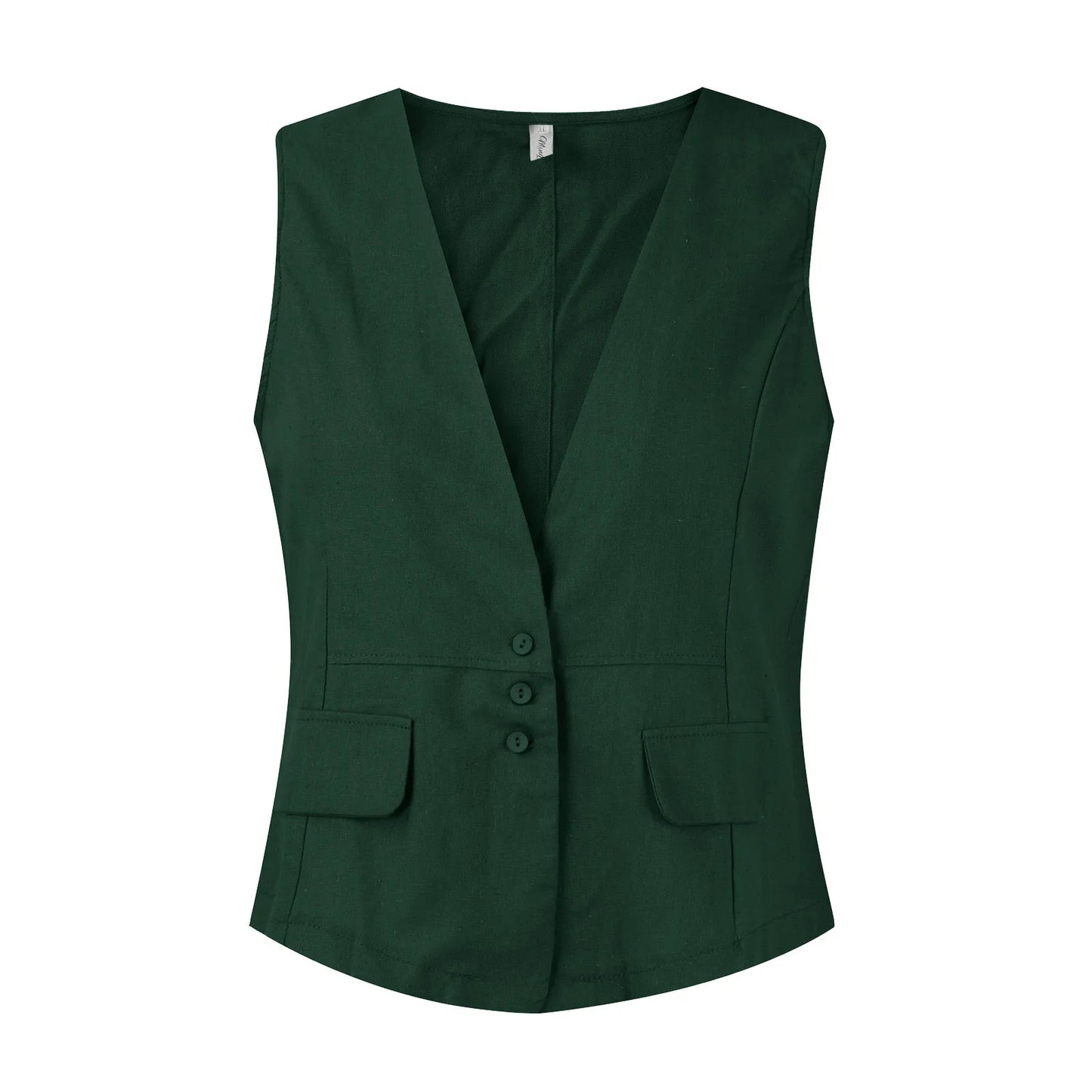 Vintage Vest Summer Top Deep V-Neck Solid Waistcoat Casual Sleeveless Tank Tops Cotton Linen Thin Outerwear Vest Coat Women