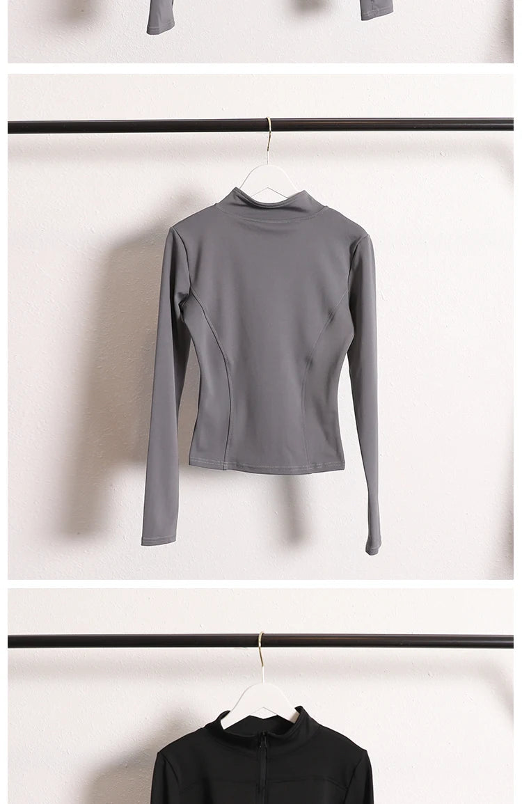 Yoga Jacket Coat Flexible Active Wear Women Zip Up Gym Sports Fitness Casual Jackets with Thumb Holes