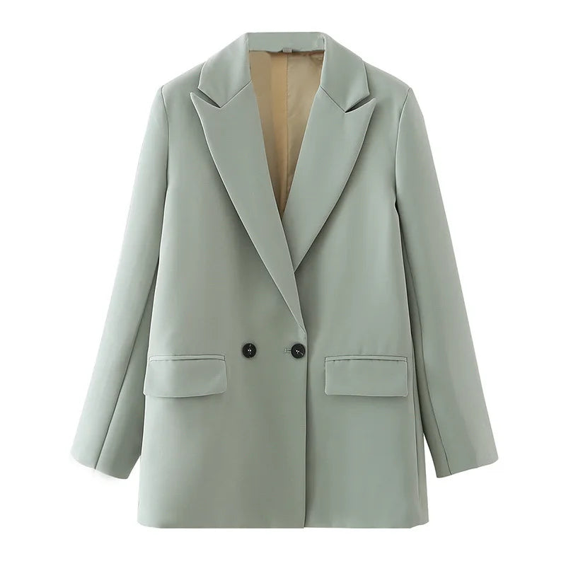 Elegant Blazer Coat For Women Fashion Pockets Lapel Oversized Suit Jackets 2025 New Autumn Office Lady Casual Loose Outerwear
