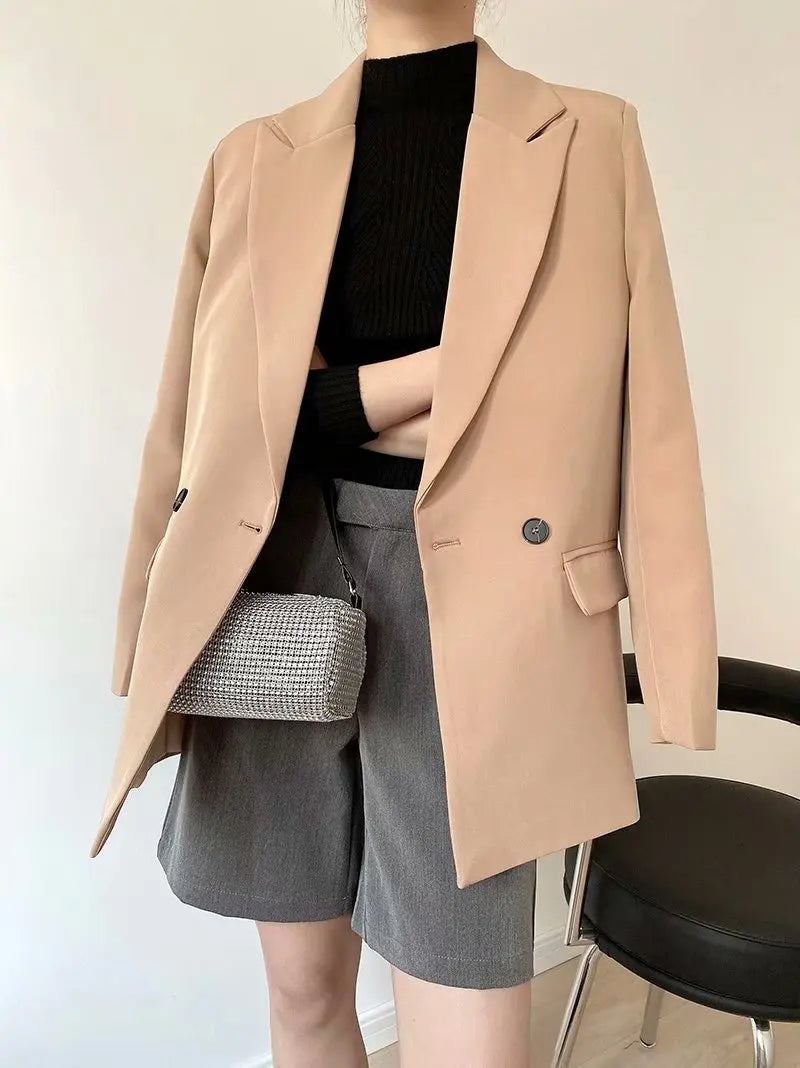 Elegant Blazer Coat For Women Fashion Pockets Lapel Oversized Suit Jackets 2025 New Autumn Office Lady Casual Loose Outerwear