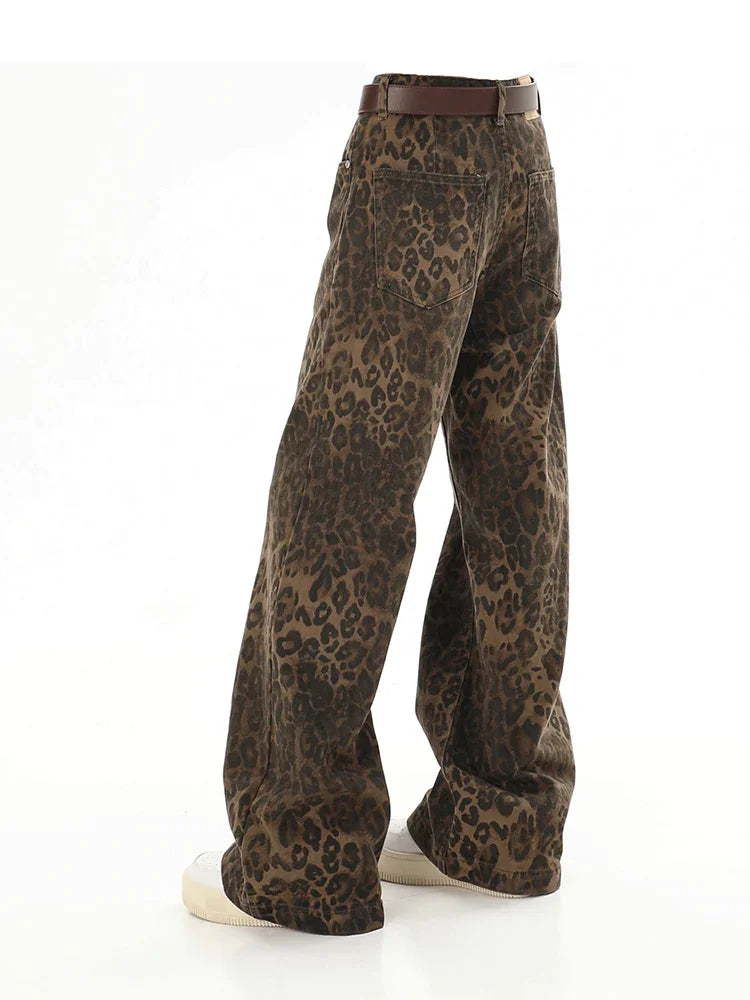 Baggy Leopard Print Y2k Jeans Women 2024 New High Waisted Casual Wide Leg Denim Pants Fashion Streetwear Retro Straight Jeans