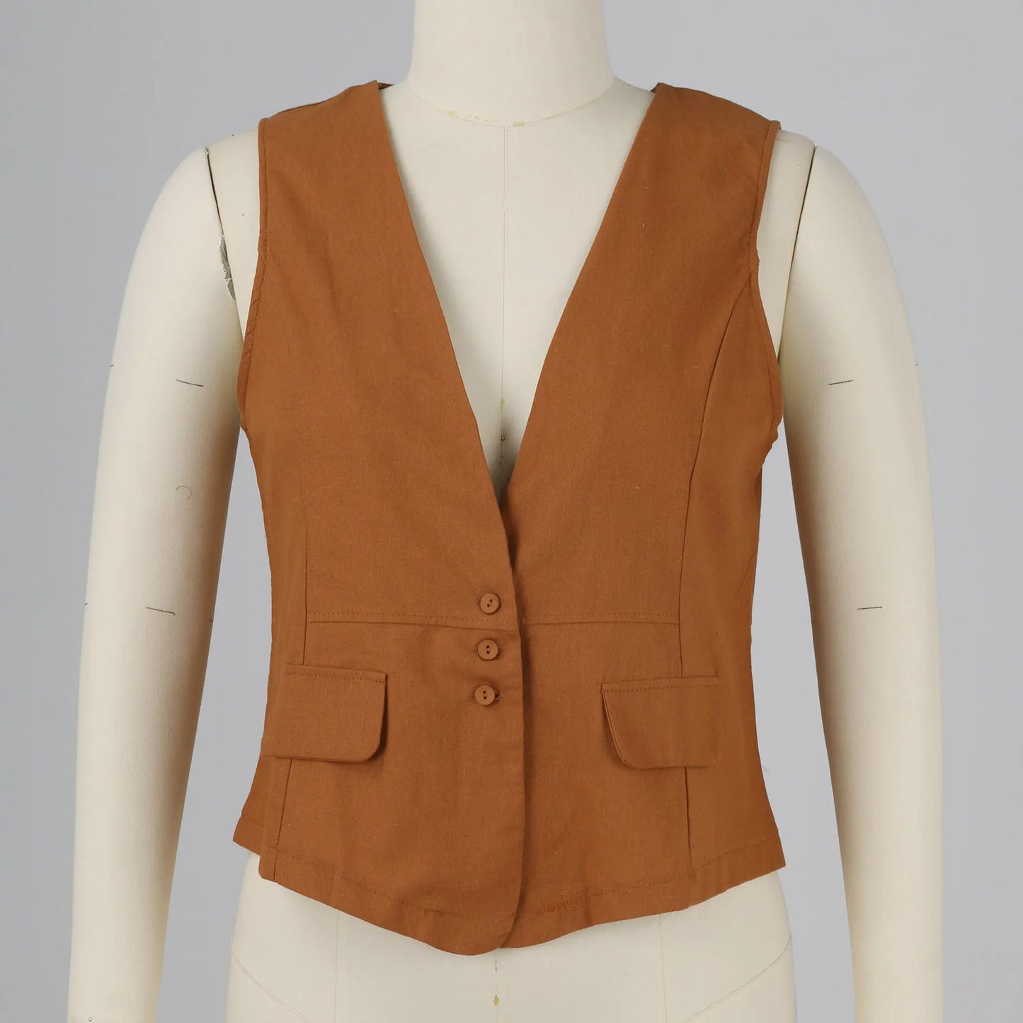 Vintage Vest Summer Top Deep V-Neck Solid Waistcoat Casual Sleeveless Tank Tops Cotton Linen Thin Outerwear Vest Coat Women