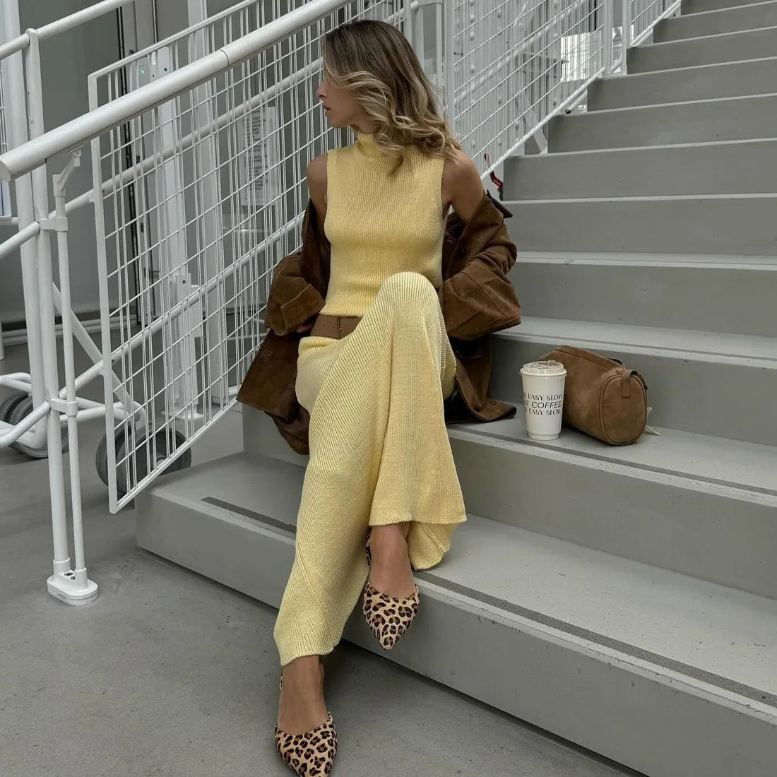 Tossy Elegant Knitwear 2 Piece-Set Long Dress Female Ribbed Sweater Pullover And Loose Patchwork Maxi Skirt Sets Ladies Outfits