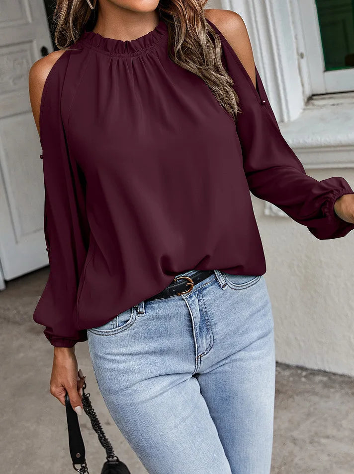 Sexy Off Shoulder Women's Blouse 2023 Spring Autumn Long Sleeve Casual Loose Shirt Black Green Tops Office Ladies Blouses