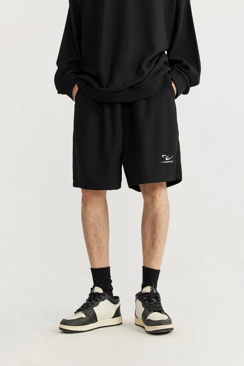 INFLATION Spring Oversized Tracksuit Sportswear Unisex Pique Fabric Embroidery Long Sleeve Tees and Shorts Set