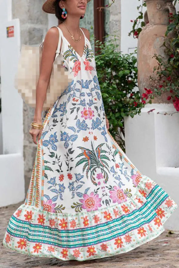 Sexy Long Dress For Women New Sexy Backless V-neck Sleeveless Suspender Print Dress Vacation Large Size Loose Dress For Women