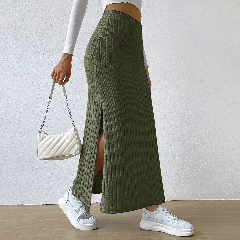 Women Skirt 2024 Spring Summer Korean High Waisted Elastic Slim Hip Knitted Sexy Bodycon Midi Skirt Female Clothing M L XL XXL