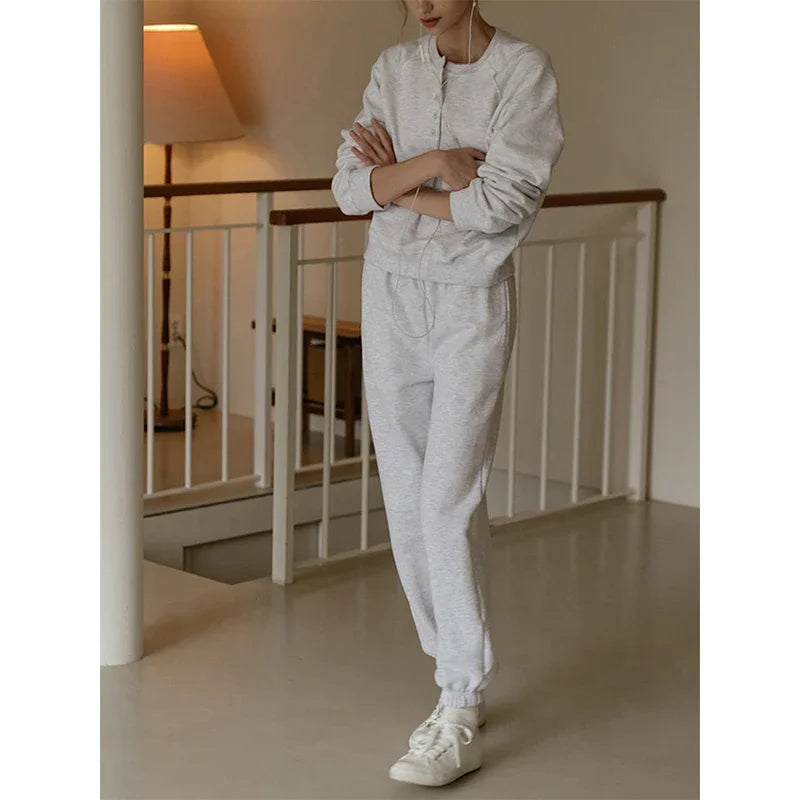 Casual Cotton Two Piece Sets Womens Outifits Long Sleeve Hoodie +Sweatpants Set Trousers Suit Jogger Tracksuit Ensemble Femme