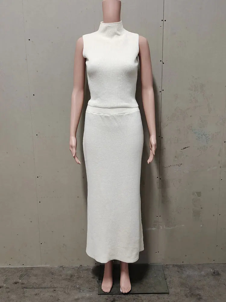 Tossy Elegant Knitwear 2 Piece-Set Long Dress Female Ribbed Sweater Pullover And Loose Patchwork Maxi Skirt Sets Ladies Outfits