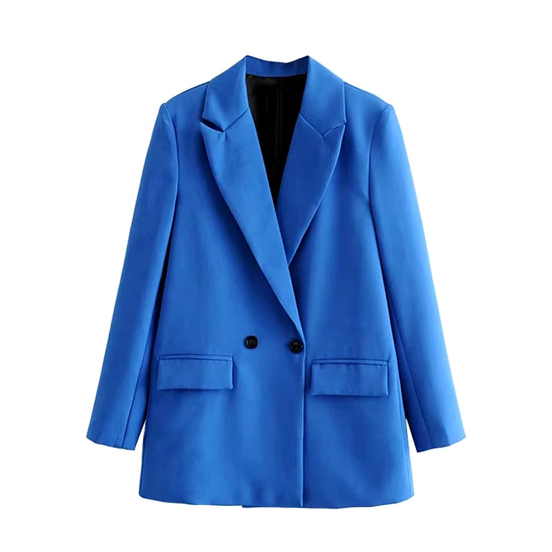 Elegant Blazer Coat For Women Fashion Pockets Lapel Oversized Suit Jackets 2025 New Autumn Office Lady Casual Loose Outerwear