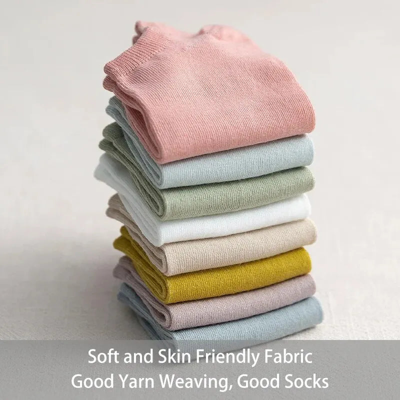 8 Pairs of Spring and Summer Four-season Women's Simple Fashionable and Sweet Morandi Solid Color Low Cut and Comfortable Socks