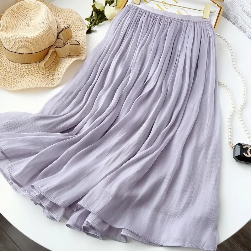 Skirts for Women Summer Pleated Temperament Half-body Skirt Slim Thin Section of The Long A-line Skirt Woman Clothing Streetwear