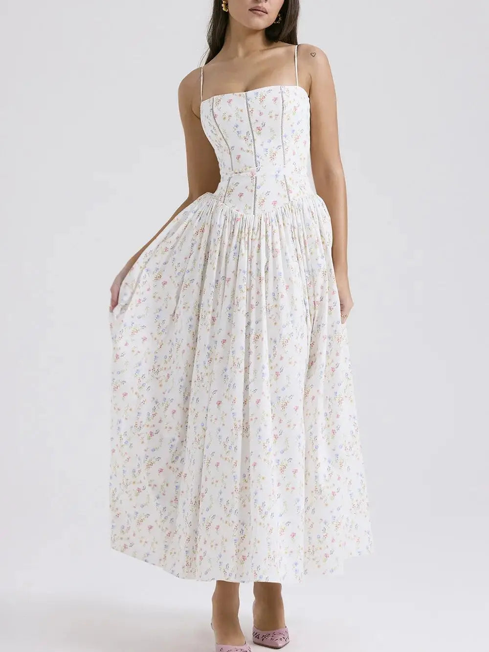 Corset Detail Spaghetti Strap Knotted Long Dress Women Frenchy Flowy Dress White Women Dress Dress Summer Beach Female