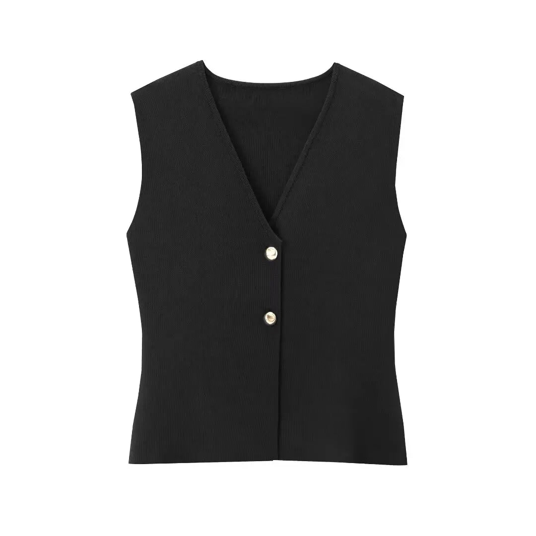 TRAF Woman Knit Vest Top Cropped Sleeveless Vests for Women 2024 Button Summer Vest Top Female Holiday Knitted Short Tops