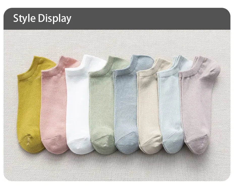 8 Pairs of Spring and Summer Four-season Women's Simple Fashionable and Sweet Morandi Solid Color Low Cut and Comfortable Socks