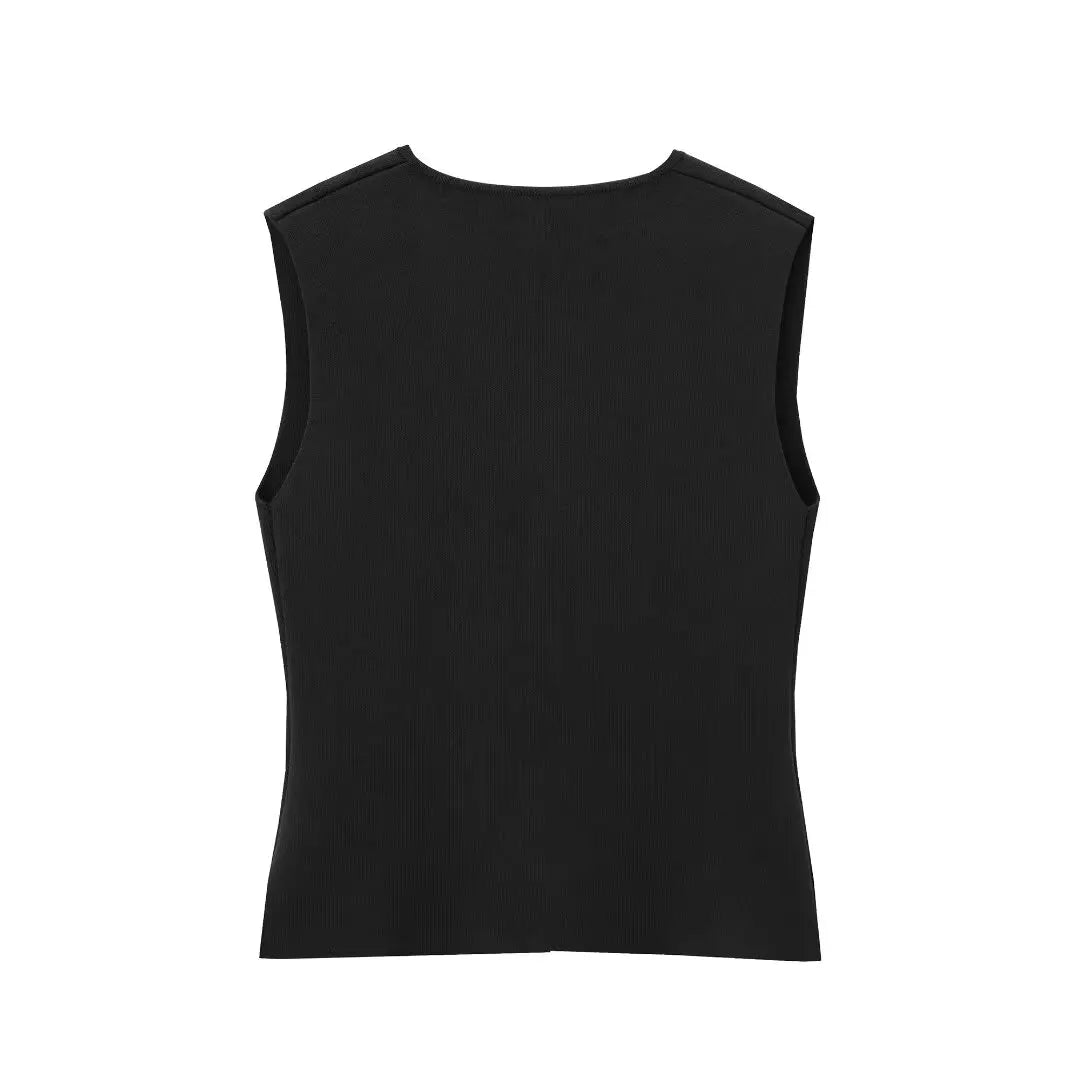 TRAF Woman Knit Vest Top Cropped Sleeveless Vests for Women 2024 Button Summer Vest Top Female Holiday Knitted Short Tops