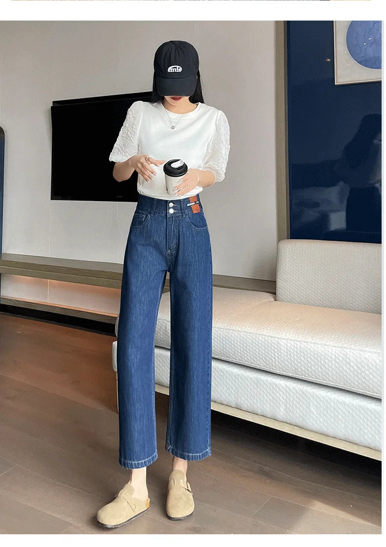 Jeans Female Spring and Summer New High-Waisted Straight Pants Small Wide-Legged Pants Summer Thin Section Nine Pants Casual