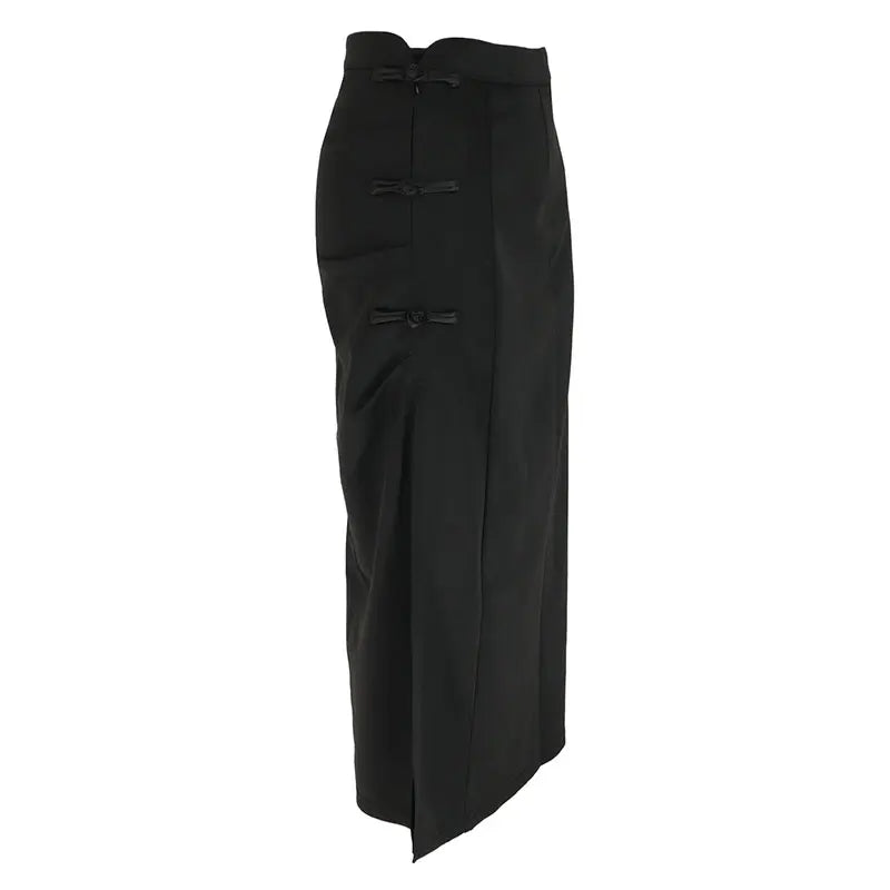 Women Skirt Summer New Streetwear Fashion Zipper Casual Slim Split Maxi Skirt Black Sexy Club Party Elegant Versatile Lady Skirt