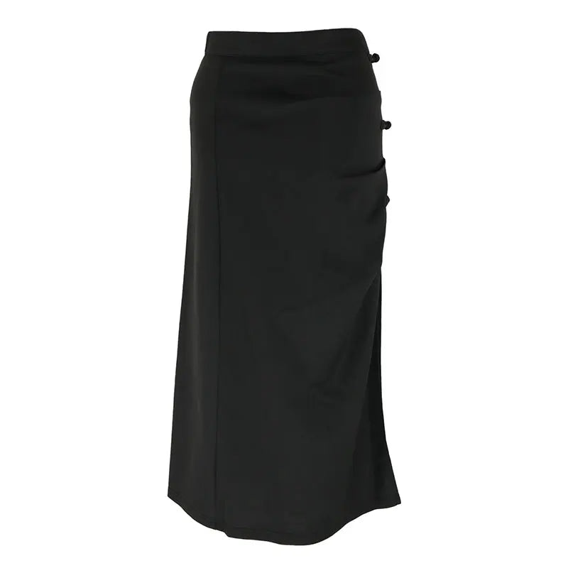 Women Skirt Summer New Streetwear Fashion Zipper Casual Slim Split Maxi Skirt Black Sexy Club Party Elegant Versatile Lady Skirt