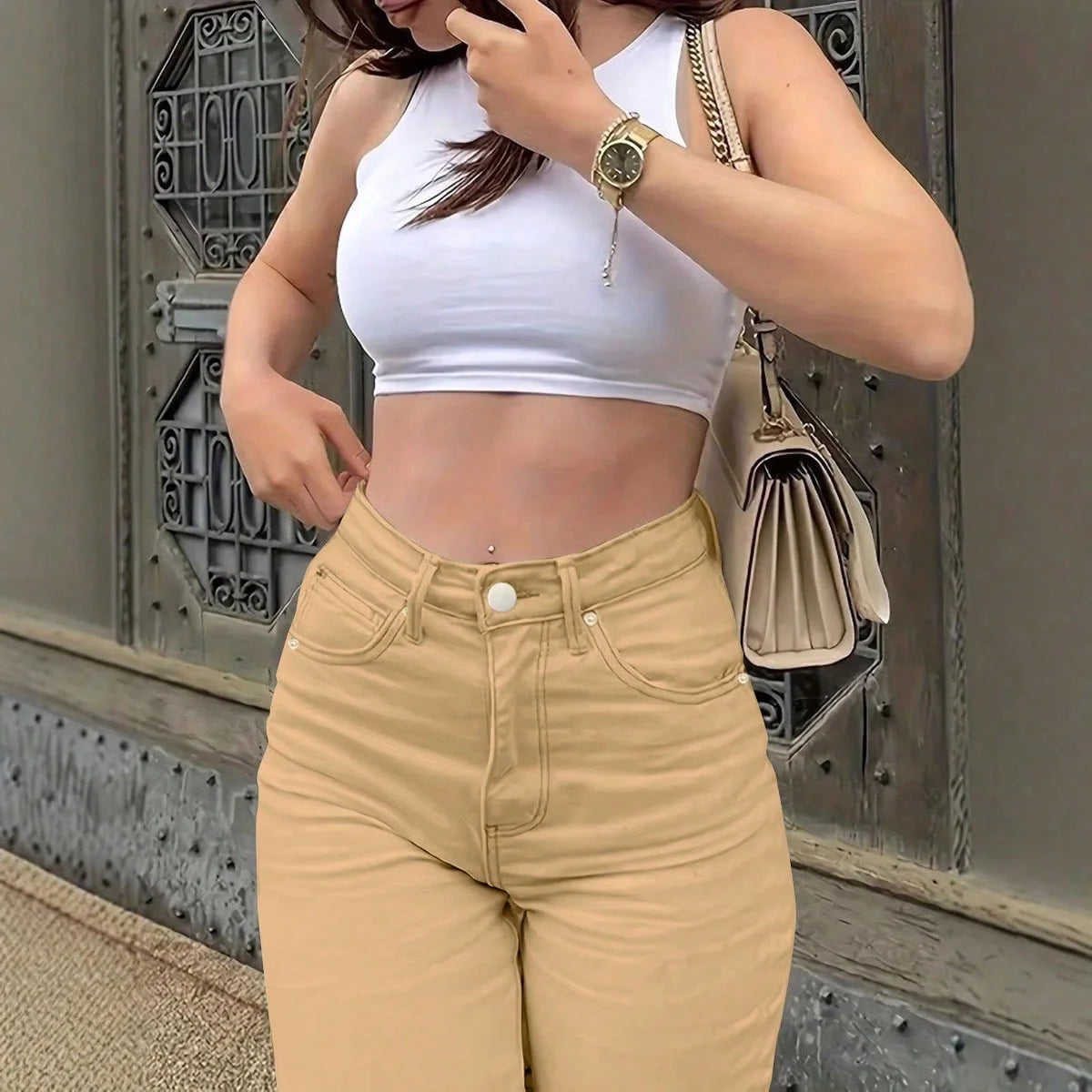 New European and American style jeans, women's comfortable casual all-match jeans.