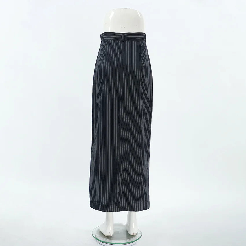 Skirt Women Office Lady High Waist Striped Fashion New Euro-America Style Simple Women Skirt Luxury