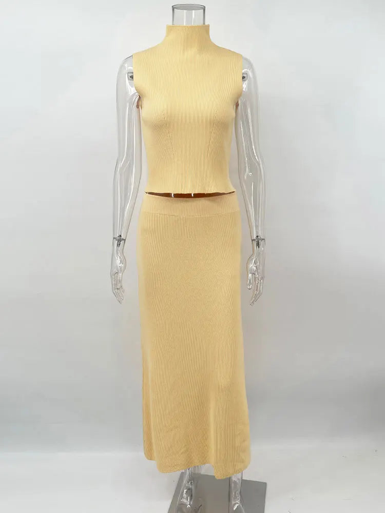 Tossy Elegant Knitwear 2 Piece-Set Long Dress Female Ribbed Sweater Pullover And Loose Patchwork Maxi Skirt Sets Ladies Outfits