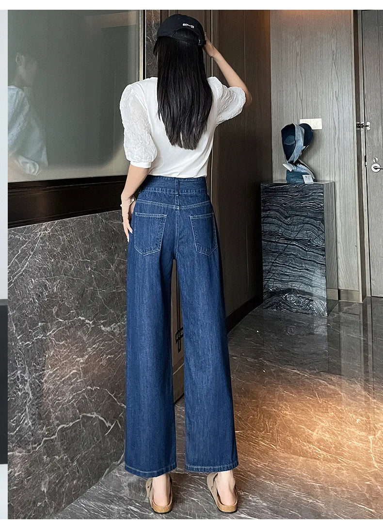 Jeans Female Spring and Summer New High-Waisted Straight Pants Small Wide-Legged Pants Summer Thin Section Nine Pants Casual