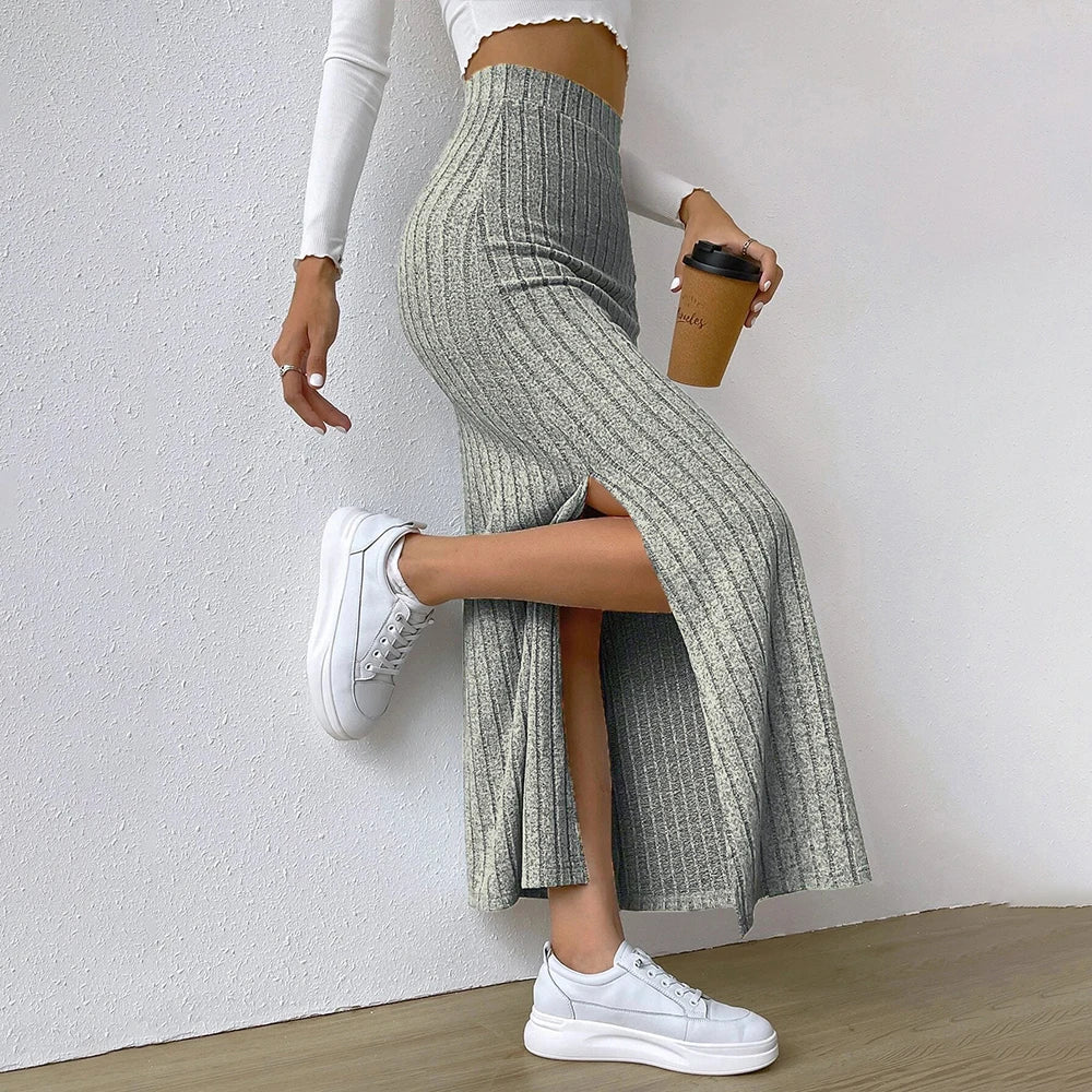 Women Skirt 2024 Spring Summer Korean High Waisted Elastic Slim Hip Knitted Sexy Bodycon Midi Skirt Female Clothing M L XL XXL