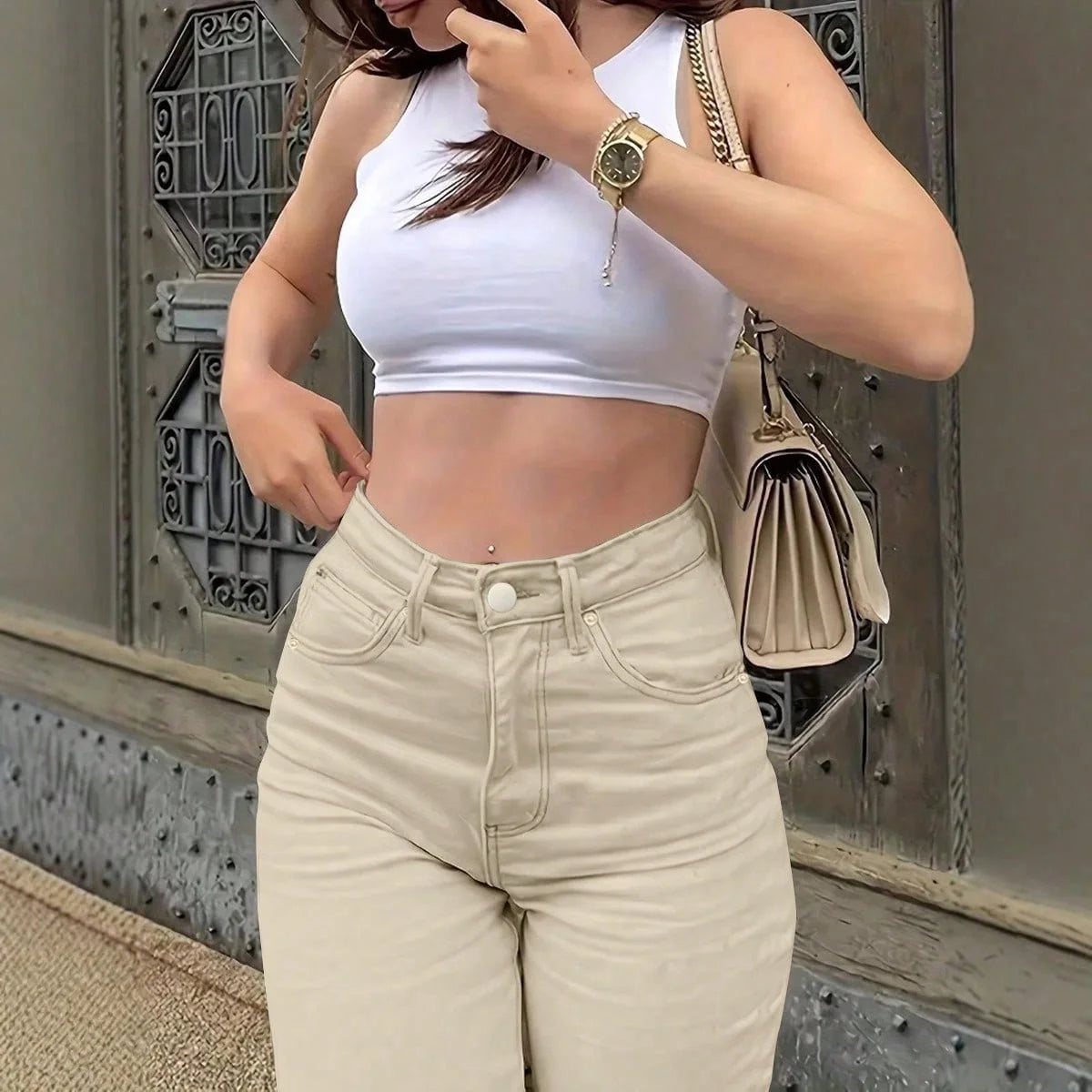 New European and American style jeans, women's comfortable casual all-match jeans.