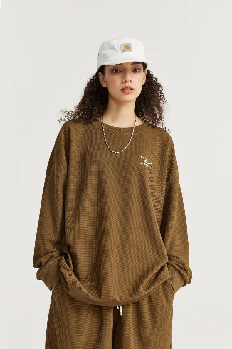 INFLATION Spring Oversized Tracksuit Sportswear Unisex Pique Fabric Embroidery Long Sleeve Tees and Shorts Set