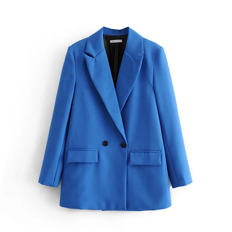Elegant Blazer Coat For Women Fashion Pockets Lapel Oversized Suit Jackets 2025 New Autumn Office Lady Casual Loose Outerwear
