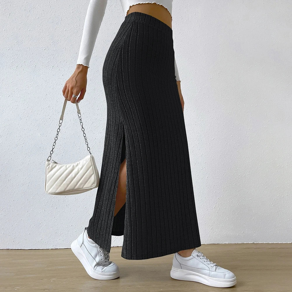 Women Skirt 2024 Spring Summer Korean High Waisted Elastic Slim Hip Knitted Sexy Bodycon Midi Skirt Female Clothing M L XL XXL