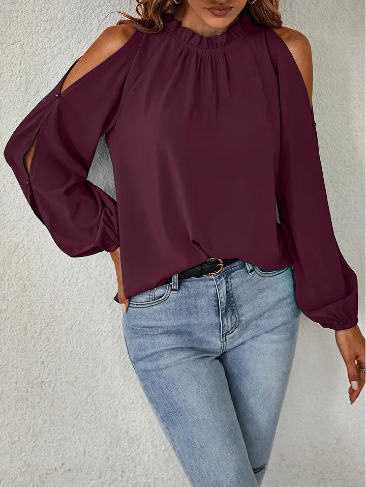 Sexy Off Shoulder Women's Blouse 2023 Spring Autumn Long Sleeve Casual Loose Shirt Black Green Tops Office Ladies Blouses